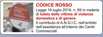 CODICE ROSSO Legge 19 luglio 2019, n. 69 in materia di tutela delle vittime di violenza domestica e di genere.  Il contributo di A.N.G.I.C. nellambito dellassistenza allinterno dei Centri Commerciali